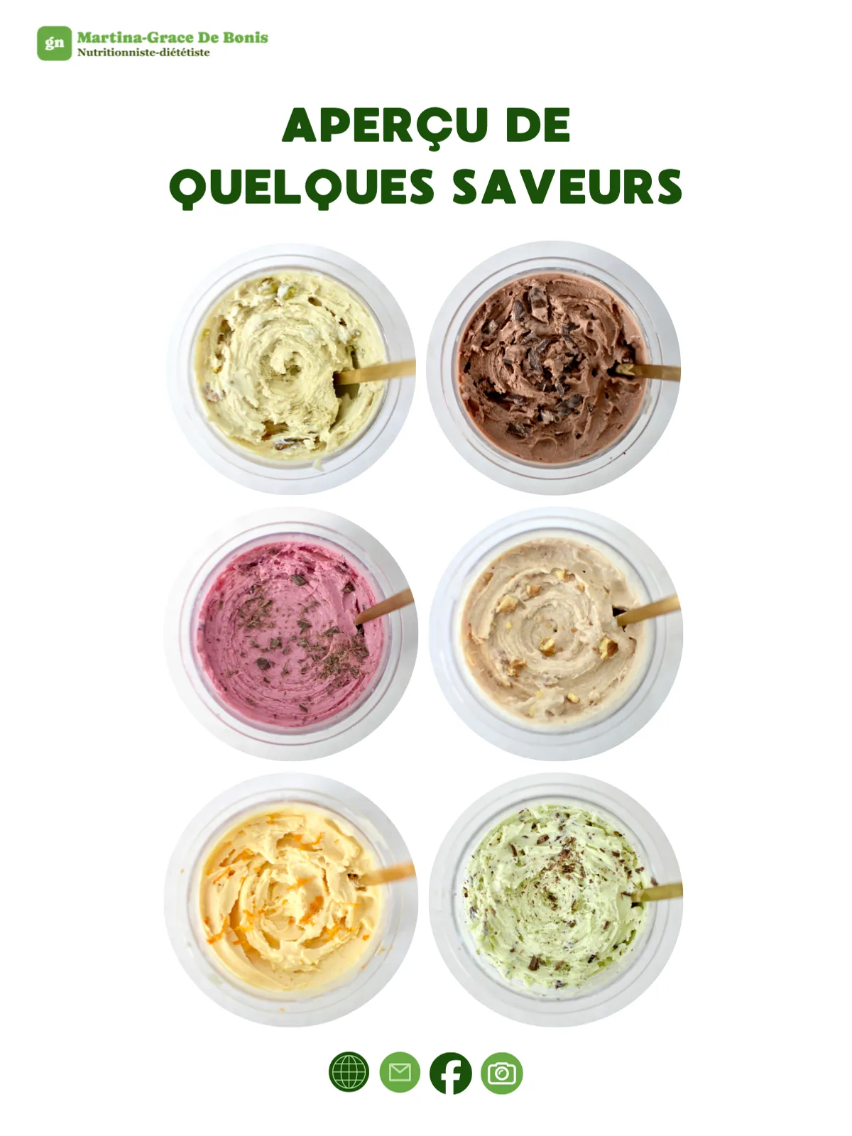 Aperçu de six saveurs de crème glacée maison servies en pots