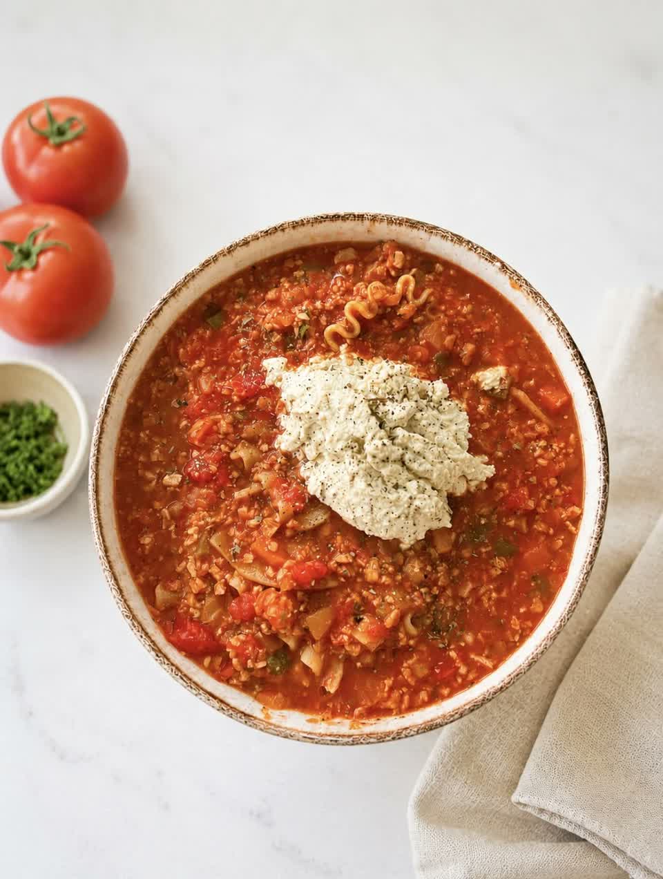 One-Pot TVP Lasagna with Tofu Ricotta