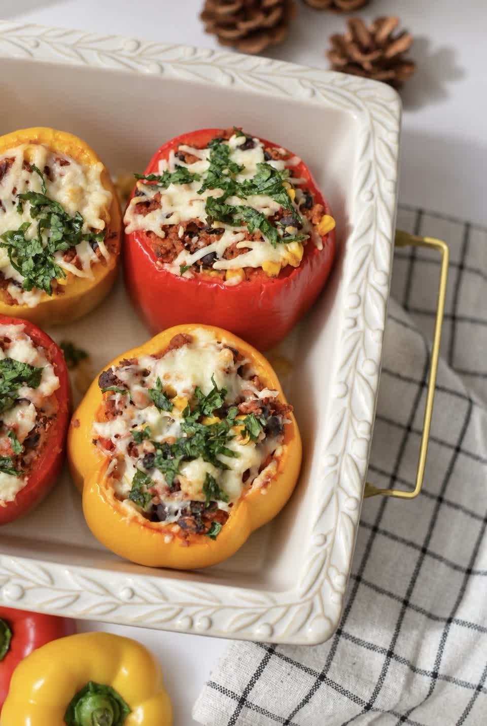 Meatless TVP Stuffed Peppers