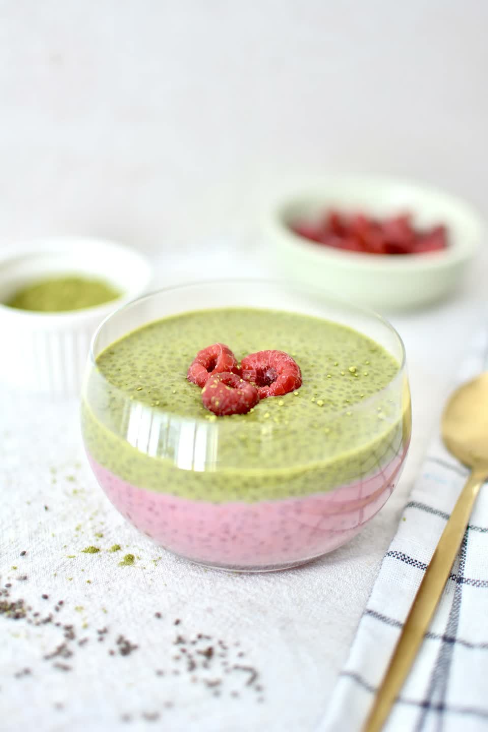 Matcha Raspberry Chia Pudding