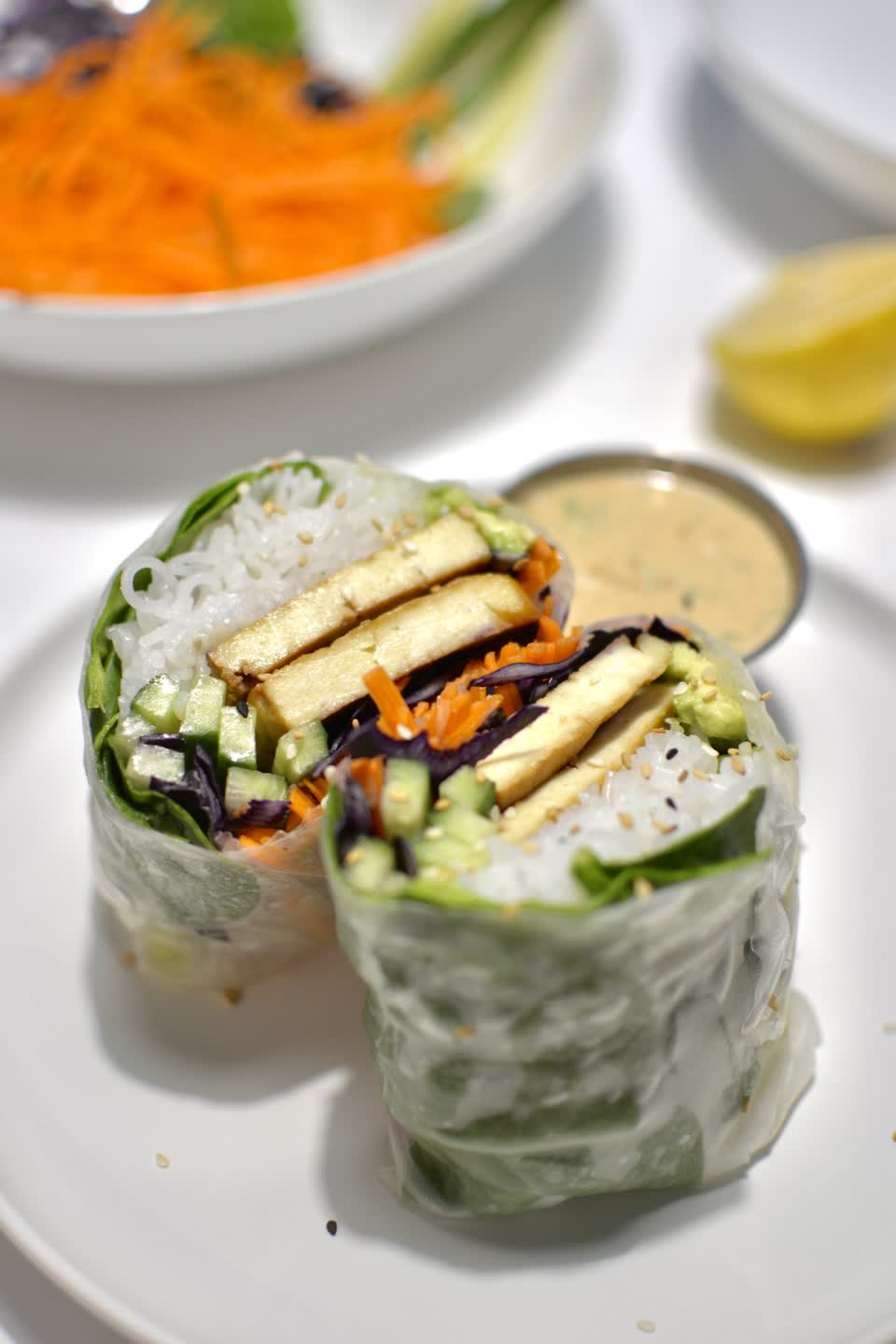 Giant Tofu Spring Roll with Peanut Sauce