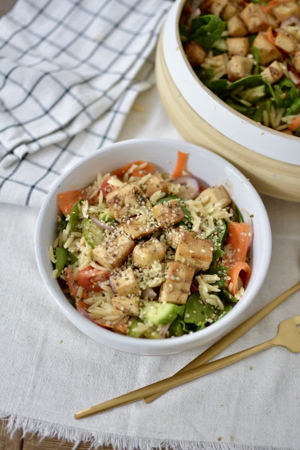 Balsamic Tofu Orzo Salad