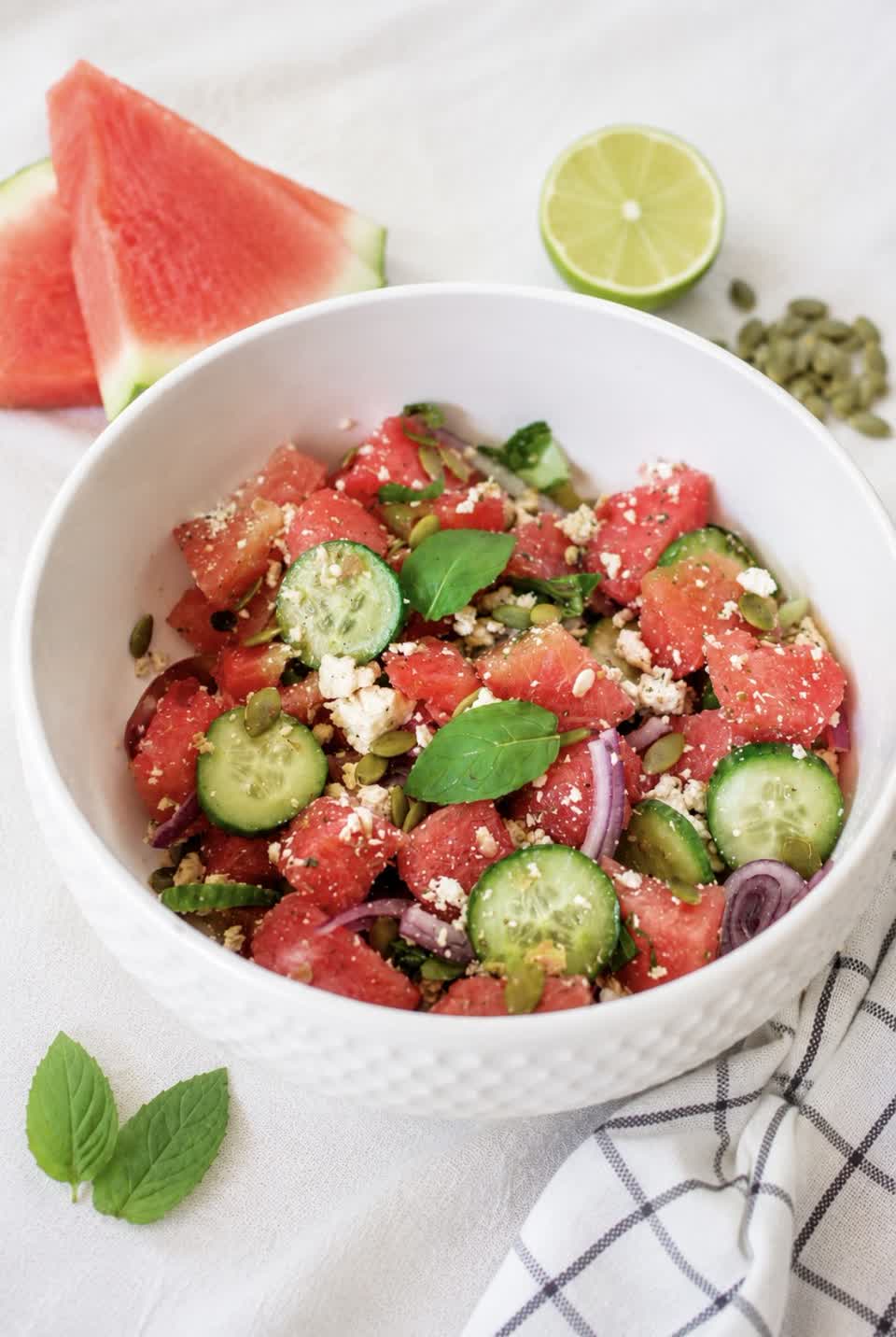 Summer Watermelon, Mint and Tofu Feta Salad