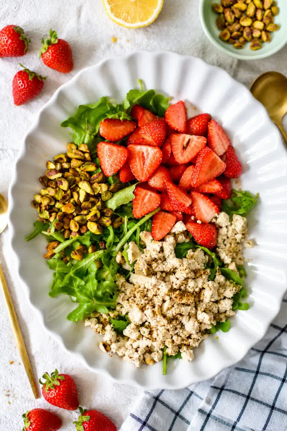 Summer Arugula, Strawberry and Tofu Feta Salad
