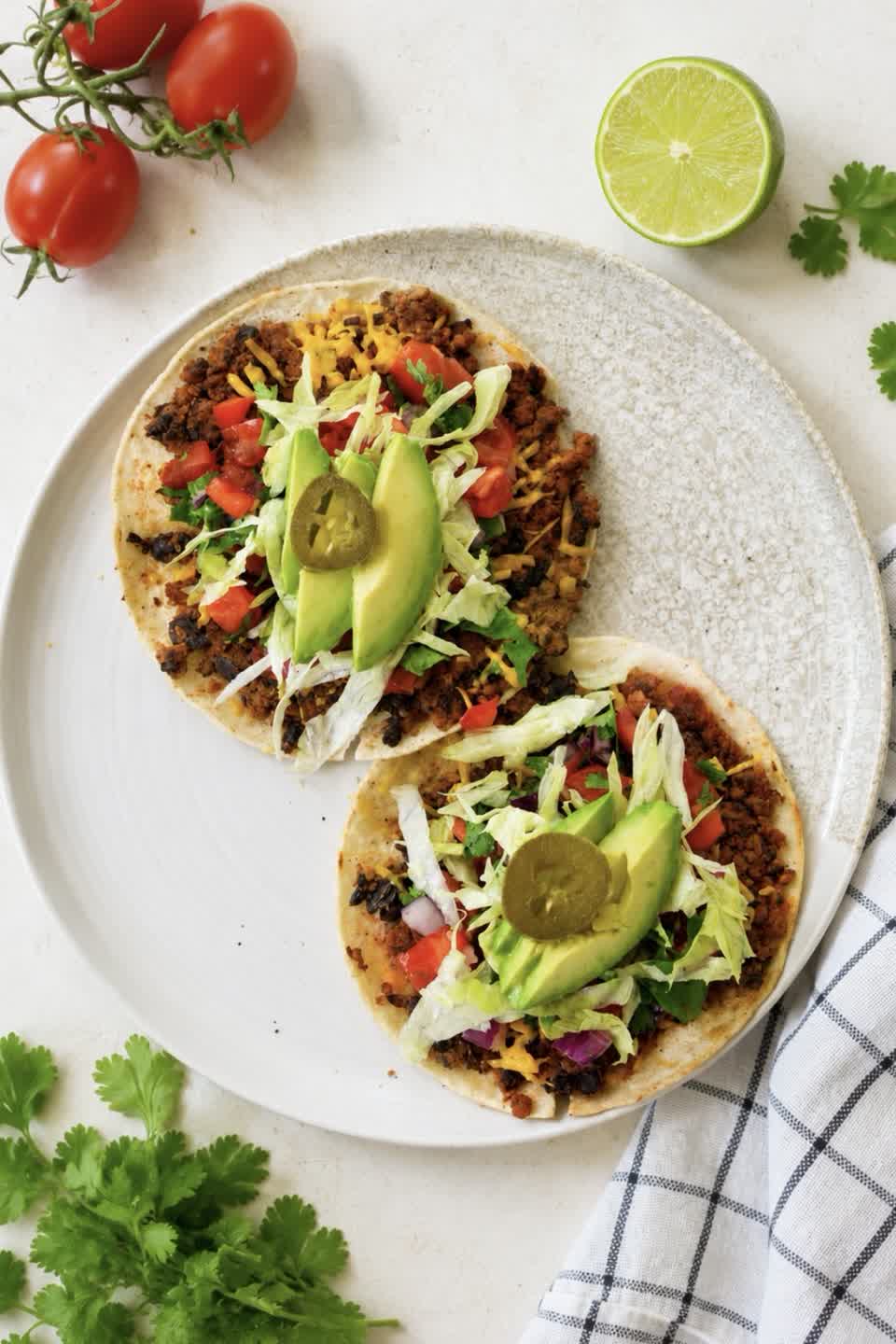 Black Bean and TVP Smash Tacos