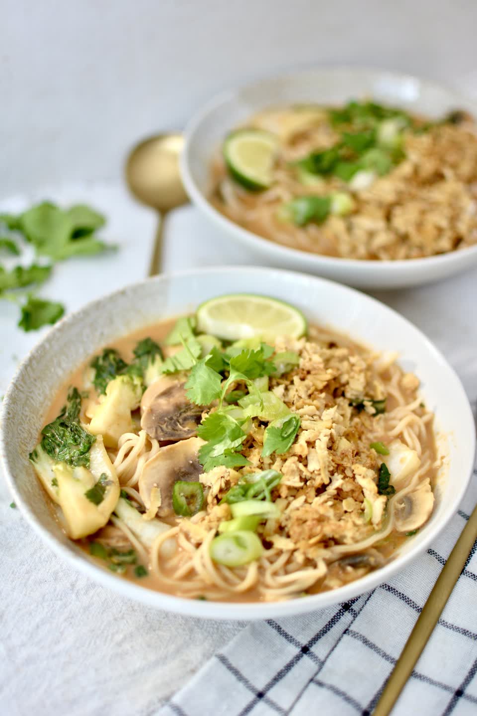Miso Peanut Ramen Soup with Crispy Tofu