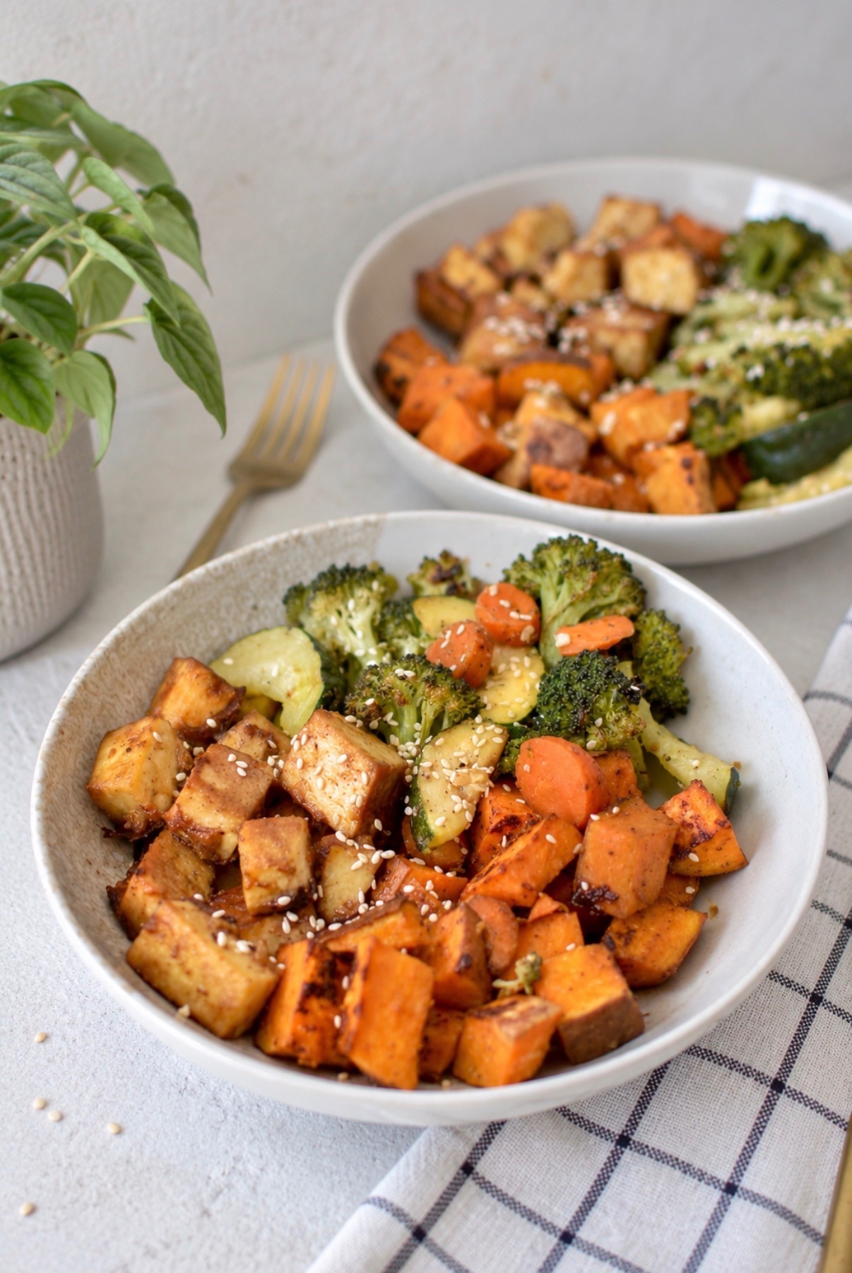 Maple-Spiced Tofu Sheet Pan with Sweet Potato and Roasted Vegetables
